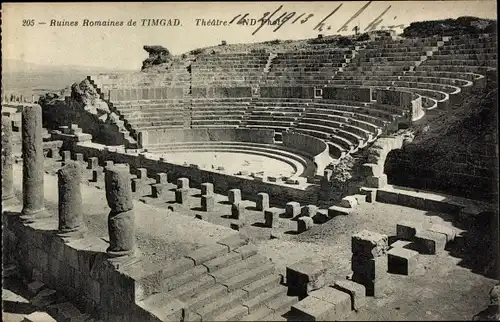 Ak Timgad Algerien, Ruines Romaines, Theatre, Amphitheater, Römische Ruinen