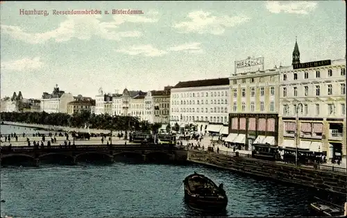 Ak Hamburg, Reesendammbrücke u. Alsterdamm, Geschäftshaus Hirsch & Co.