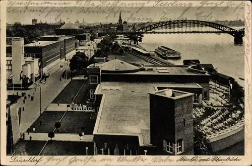 Ak Düsseldorf am Rhein, Gesolei mit Rheinbrücke, Ausstellungsgelände