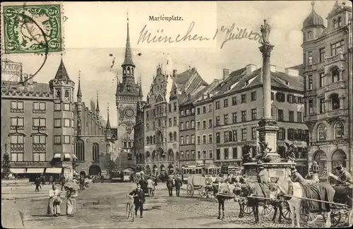 Ak München Bayern, Marienplatz mit Mariensäule