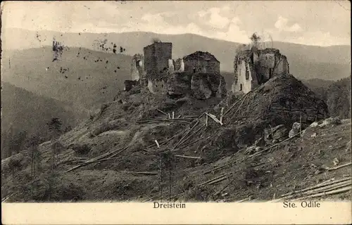 Ak Obernai Elsass Bas Rhin, Odilienberg Mont Sainte Odile, Dreistein, Ruine