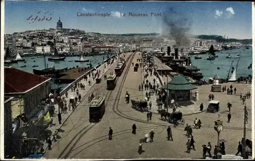 Ak Istanbul Konstantinopel Türkei, Le Nouveau Pont, Straßenbahn