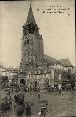 Ak Paris VI., Eglise St. Germain des Prés, un Jour de Pluie