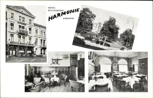 Ak Arnhem Gelderland Niederlande, Hotel Restaurant Harmonie, Willemsplein 13