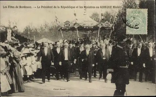 Ak Bordeaux Gironde, Les Fêtes, Le Président de la République et les Ministres au Kiosque Maggi