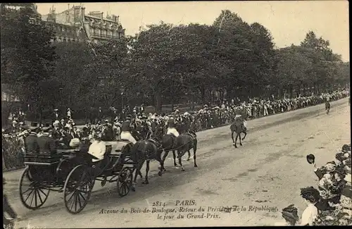 Ak Paris XVI Passy, Retour du President de la Republique, Avenue du Bois de Boulogne