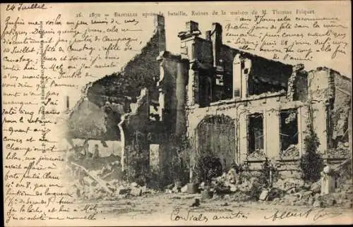 Ak Bazeilles Ardennes, après la bataille, Ruines de la Maison de M. Thomas Friquet
