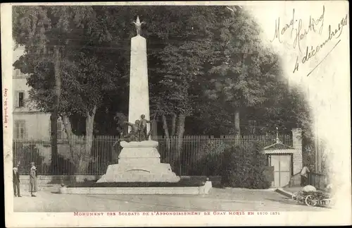 Ak Gray Haute Saône, vue générale du Monument des Soldats en 1870 1871
