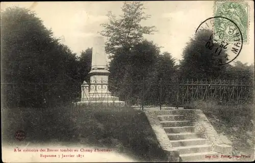 Ak Bapaume Pas de Calais, A la memoire des Braves tombes au Champ d'honneur