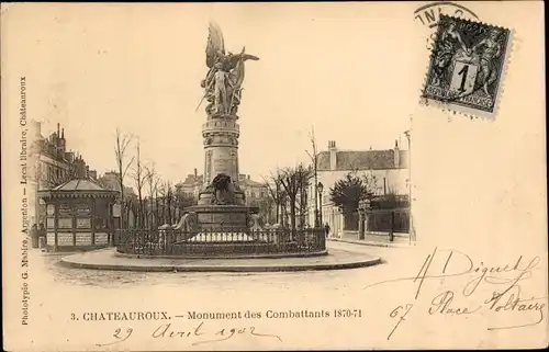 Ak Châteauroux Indre, Monument des Combattants 1870-71