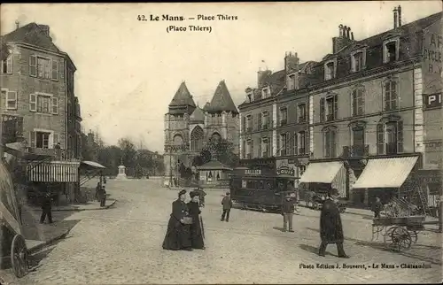 Ak Le Mans Sarthe, Place Thiers, Straßenbahn