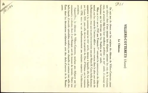 Ak Villers Cotterêts Aisne, Le Chateau