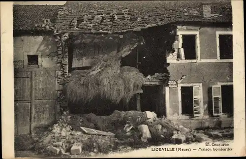 Ak Liouville Meuse, Maison bombardée, Kriegszerstörung 1. WK