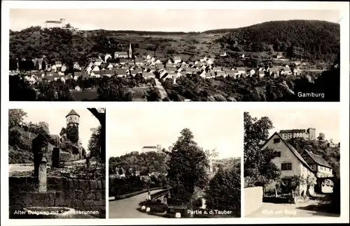 Ak Gamburg Werbach an der Tauber, Panorama, Alter Burgweg, Blick zur Burg