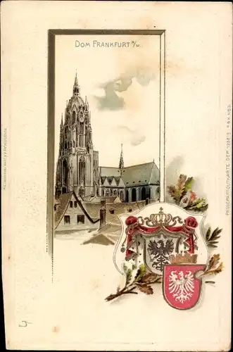 Präge Wappen Passepartout Litho Frankfurt am Main, Dom