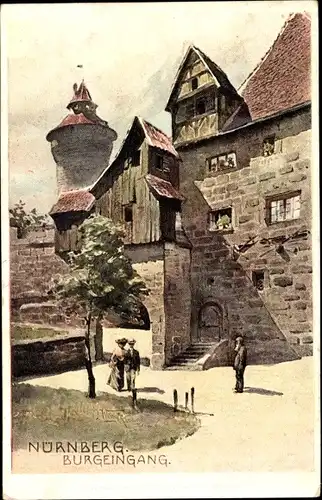 Künstler Ak Nürnberg in Mittelfranken Bayern, Partie am Burgeingang