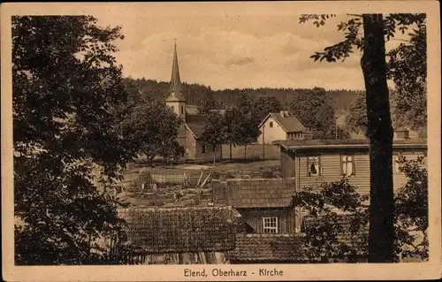 Ak Elend Oberharz am Brocken, Teilansicht mit Kirche