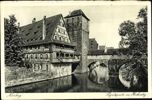 Ak Nürnberg in Mittelfranken, Pegnitzpartie am Henkersteg