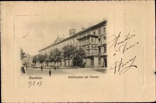 Passepartout Ak Mannheim in Baden, Schillerplatz mit Theater