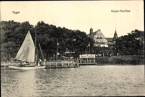 Ak Berlin Reinickendorf Tegel, Kaiser-Pavillon, Segelboot