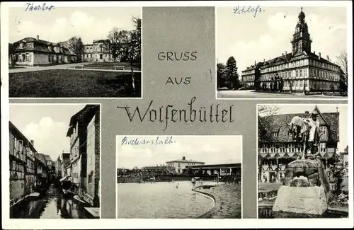 Ak Wolfenbüttel in Niedersachsen, Schloss, Theater, Denkmal, Badeanstalt