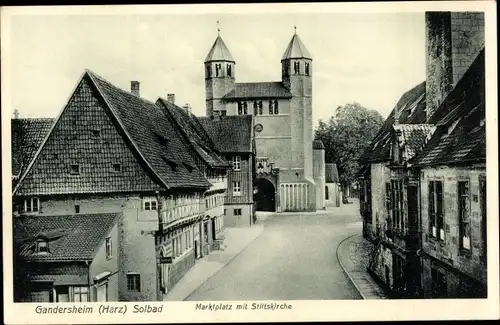 Ak Bad Gandersheim, Marktplatz, Stiftskirche