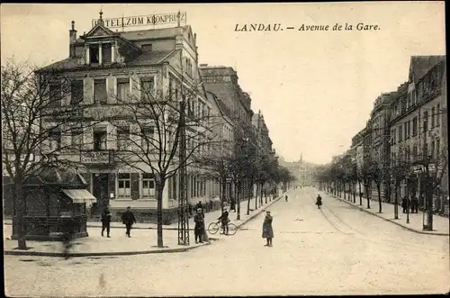 Ak Landau in der Pfalz, Bahnhofsstraße, Hotel Kronprinz