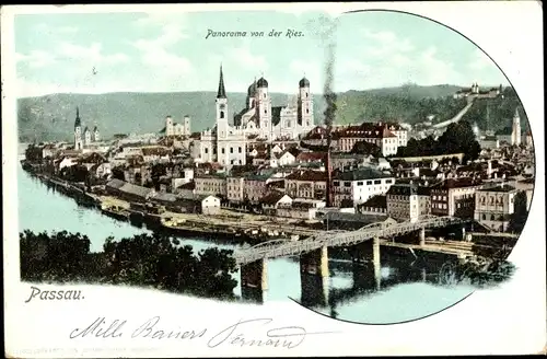 Ak Passau in Niederbayern, Panorama von der Ries