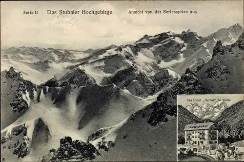 Ak Telfes im Stubai Tirol, Hochgebirge, Serlesspitze, Hotel Serles