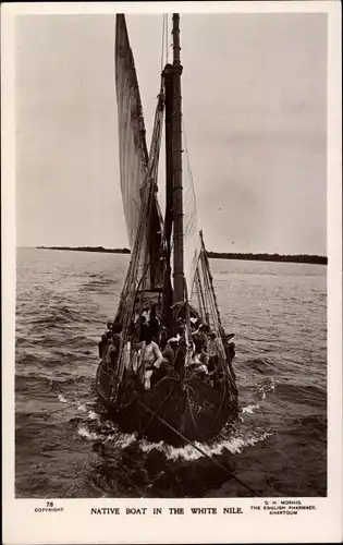 Ak Land unbekannt, Weißer Nil, Native Boat in the White Nile, Segelboot