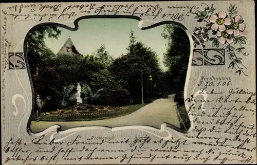 Passepartout Ak Nordhausen am Harz, Promenade, Blumen