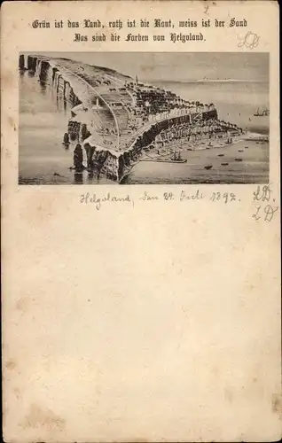 Ak Nordseeinsel Helgoland, Gesamtansicht, Grün ist das Land, rot ist die Haut...