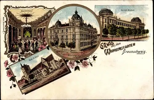 Litho Braunschweig in Niedersachsen, Dom St. Blasii, Herzogliches Museum, Wilhelmsgarten