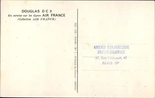 Ak Französisches Passagierflugzeug, Douglas DC 3, Air France