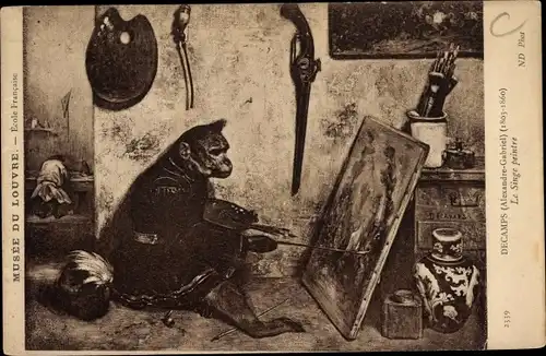 Künstler Ak Decamps, A. G., Le Singe peintre, vermenschlichter Affe als Maler