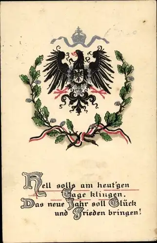 Präge Ak Glückwunsch Neujahr, Deutscher Adler mit Eichenkranz