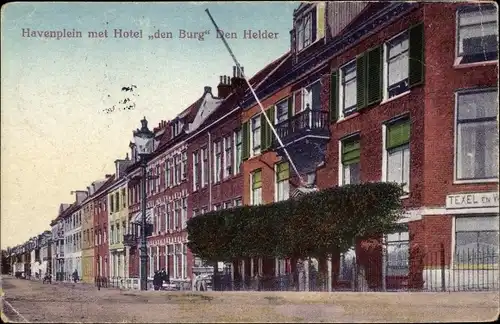 Ak Den Helder Nordholland Niederlande, Havenplein met Hotel den Burg
