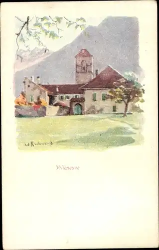 Künstler Ak Villeneuve Kanton Waadt, Partie im Ort