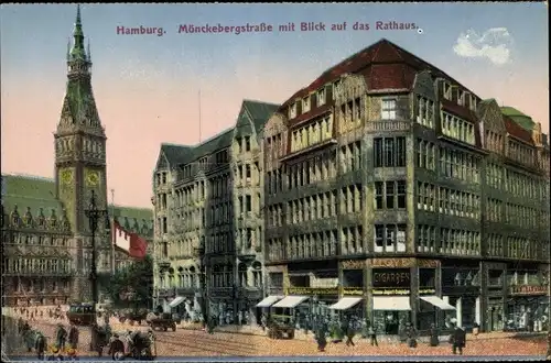 Ak Hamburg, Mönckebergstraße mit Blick auf das Rathaus