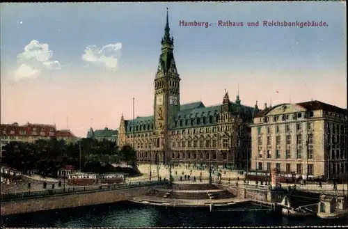 Ak Hamburg, Rathaus und Reichsbankgebäude