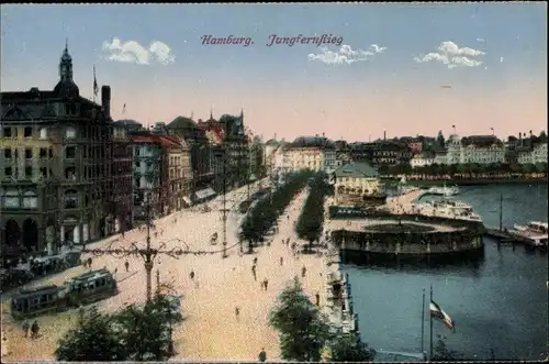 Ak Hamburg Mitte Altstadt, Jungfernstieg, Panorama, Vogelperspektive