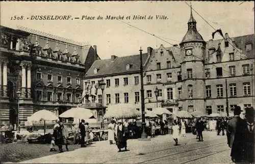 Ak Düsseldorf, Place du Marché et Hôtel de Ville, Marktplatz und Rathaus