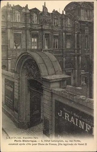 Ak Paris IV, Paris Historique, 5. Hotel Lamoignon 14, rue Pavee, construit Diane des France, Tor