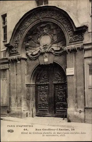 Ak Paris IV, Paris D'Autrefois, Rue Geoffroy-l'Asnier, 26, Hotel de Chilons, Eingangstor