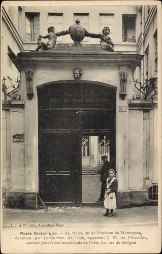 Ak Paris Temple, Hôtel dit de Madame de Montespan, 52 Rue de Sévigné, Usine de Distribution