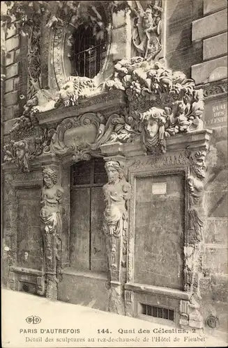 Ak Paris IV, Paris D'Autrefois, 144. Quai des Celestins, 2, Detail de sculptures au ruz-de-chaussee