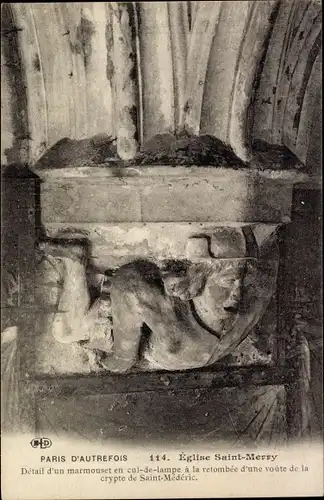 Ak Paris IV, 114. Eglise Saint-Merry, Detail d*'un marmouset en cul-de-lampe, crypte Saint-Mederic