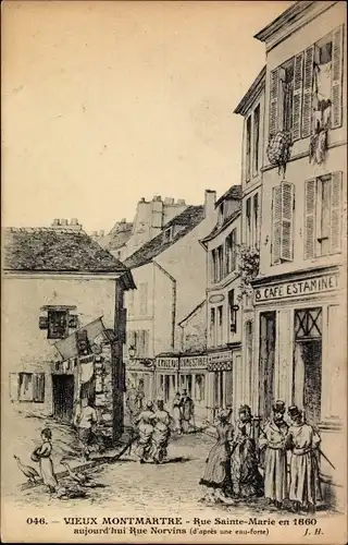 Künstler Ak Paris XVIII. Arrondissement Buttes-Montmartre, Rue Sainte Marie en 1860, Rue Norvins