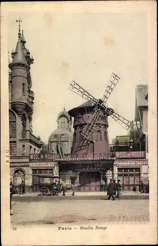 Ak Paris XVIII Montmartre, Moulin Rouge, Windmühle, Kutsche, Außenansicht