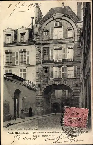 Ak Paris IV, 54, Arcade Bretonvilliers, Rue de Bretonvilliers, Torbogen, Häuser